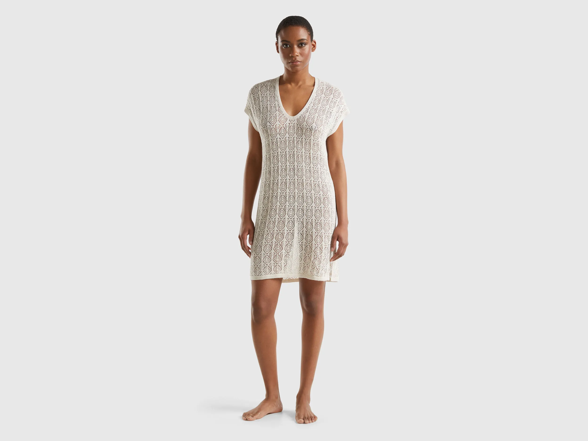 Vestido perforado de lino mixto