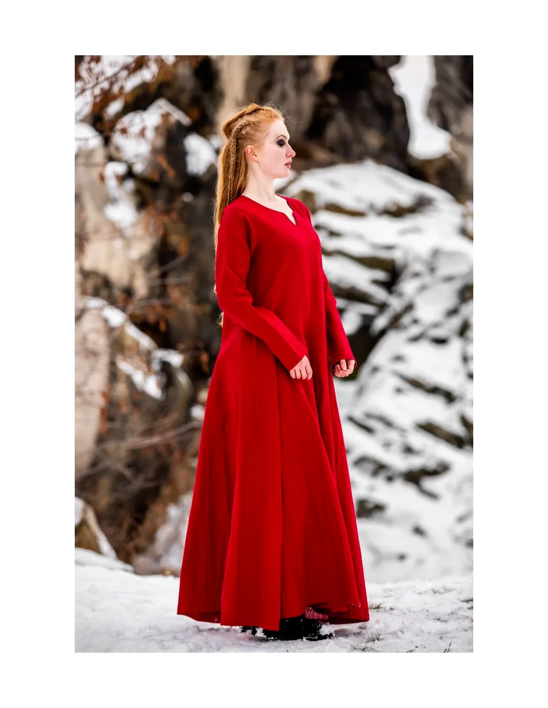 Vestido vikingo de lino modelo Anna, rojo