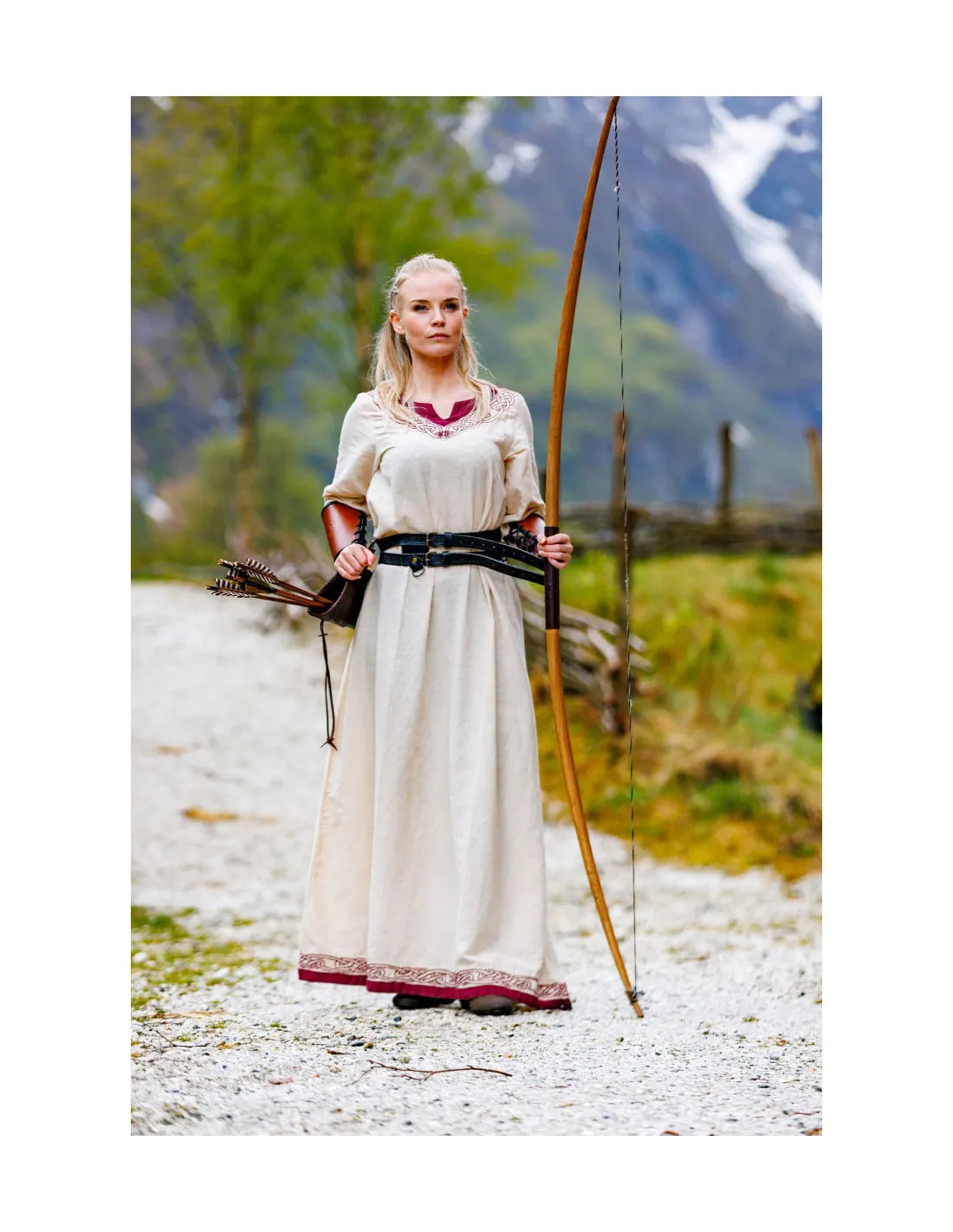 VESTIDO VIKINGO MODELO LAGERTHA, BICOLOR NATURALROJO