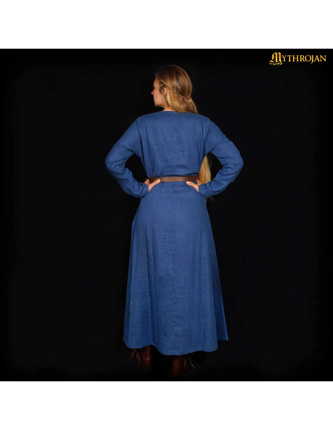 Vestido vikingo mujer lino modelo Helga, color azul