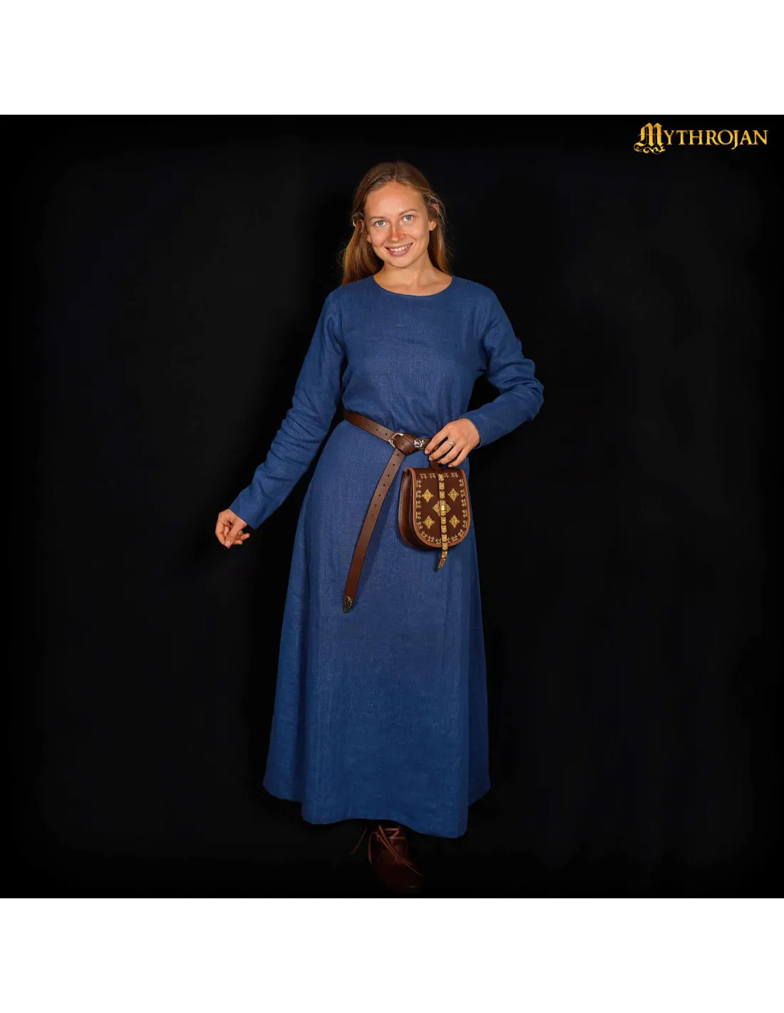 Vestido vikingo mujer lino modelo Helga, color azul