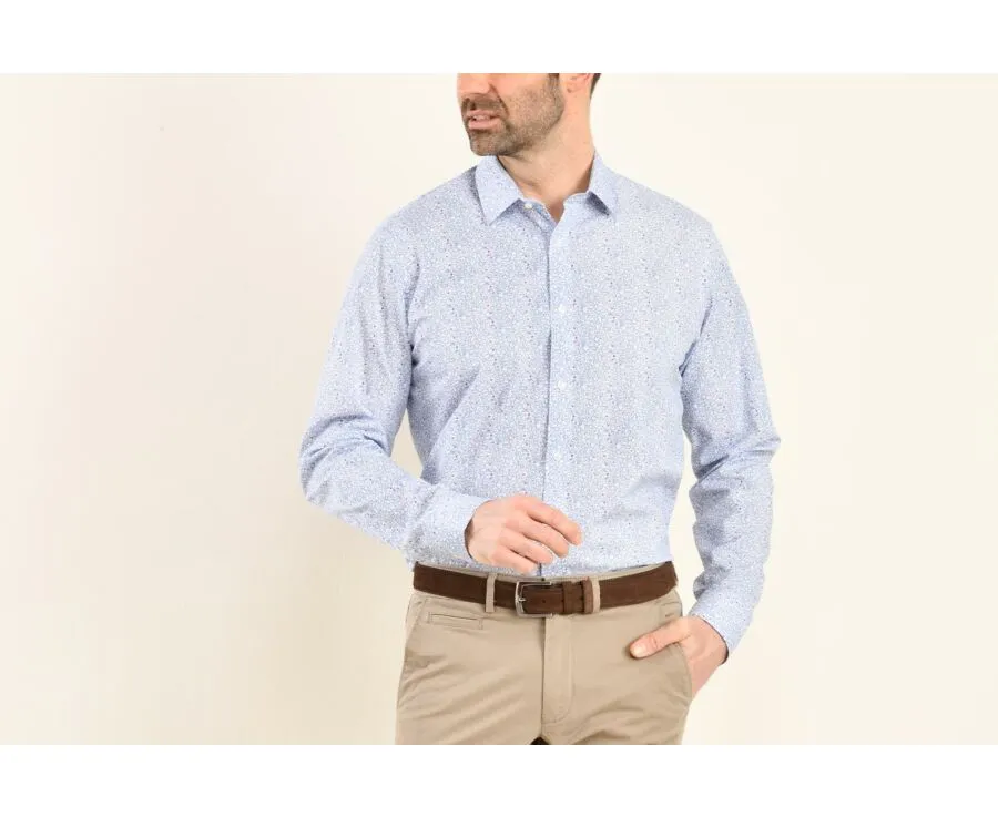 WHITE COTTON SHIRT WITH LIGHT BLUE AND RED FLOWERS  VICTORIEN