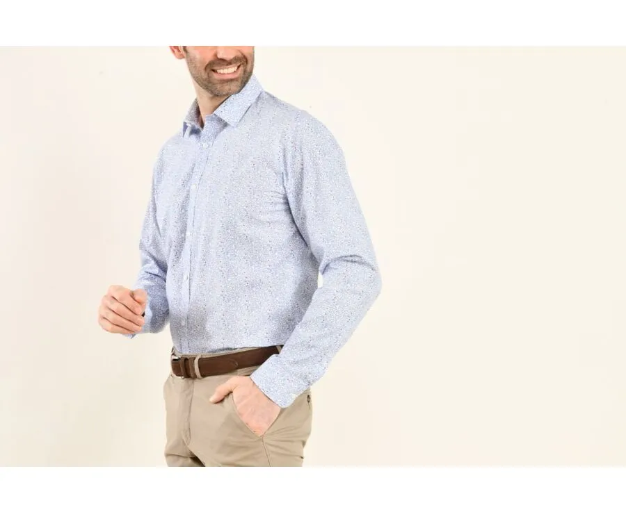 WHITE COTTON SHIRT WITH LIGHT BLUE AND RED FLOWERS  VICTORIEN