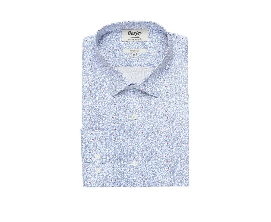 WHITE COTTON SHIRT WITH LIGHT BLUE AND RED FLOWERS  VICTORIEN