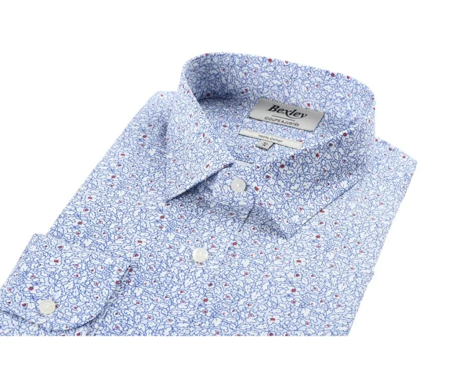 WHITE COTTON SHIRT WITH LIGHT BLUE AND RED FLOWERS  VICTORIEN