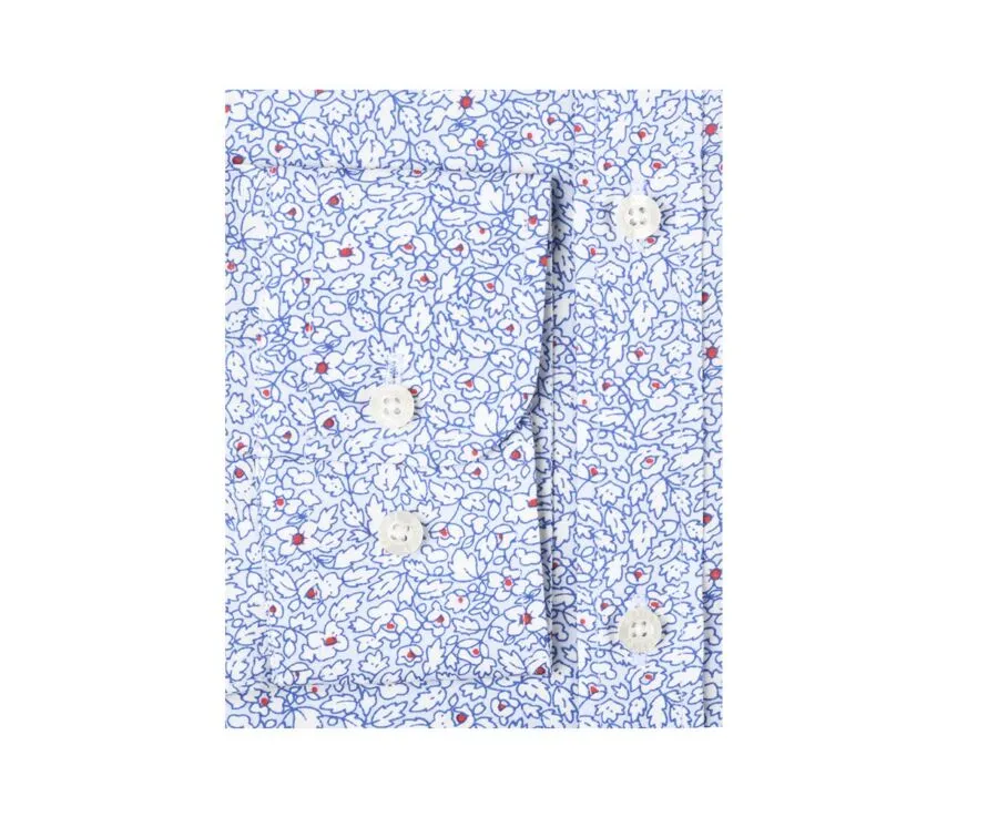 WHITE COTTON SHIRT WITH LIGHT BLUE AND RED FLOWERS  VICTORIEN