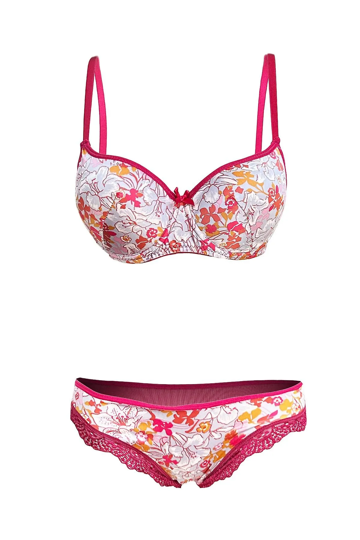 Woman Filled Bra Set With Flower Pattern